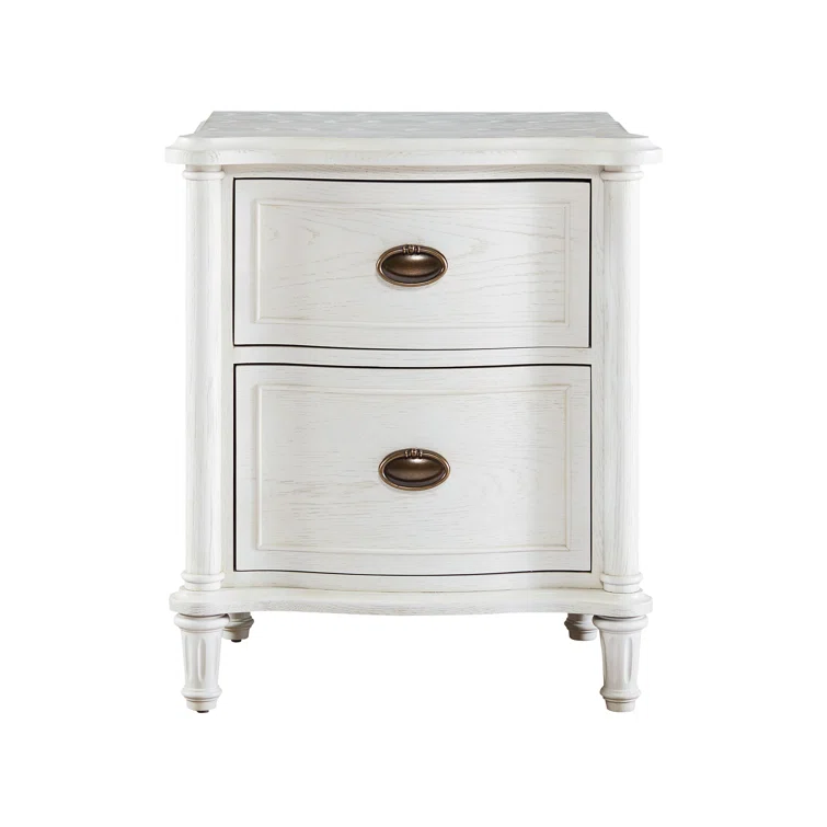 Eloise White Oak 2-Drawer Nightstand with Iron Ring Handles
