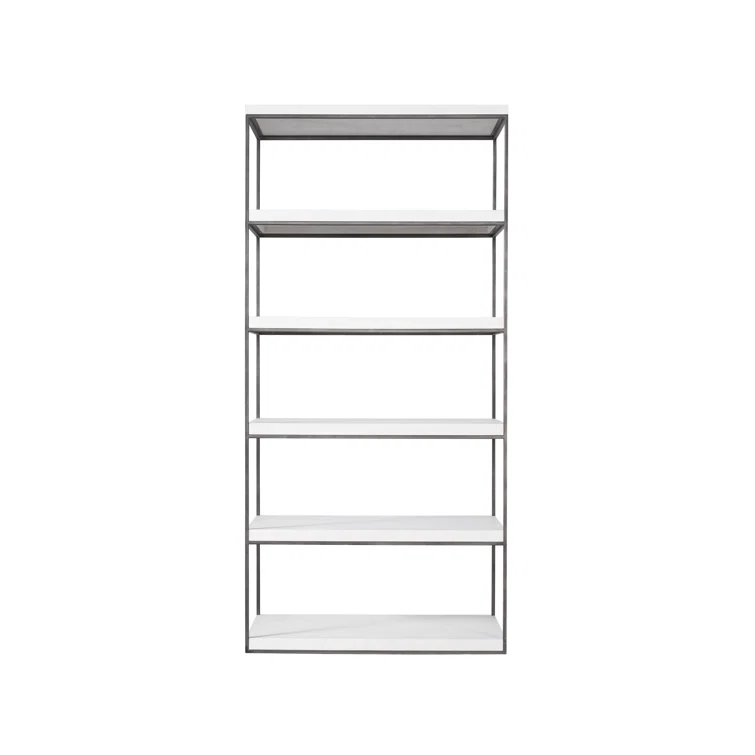 White Wood and Metal Contemporary Etagere Bookcase