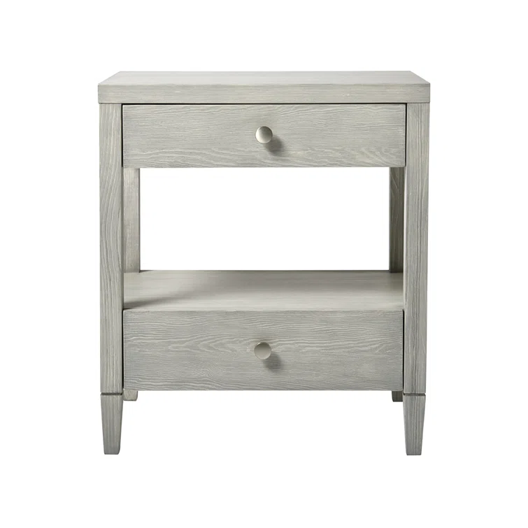 Gray Wood 2-Drawer Rectangle Night Table with Cone Legs