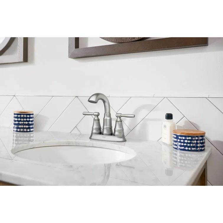 Moen Halle 4 in. Centerset 2-Handle Bathroom Faucet in Spot Resist Brushed Nickel with Spring-Loaded Drain Assembly