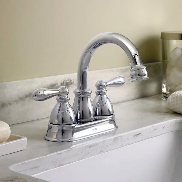 Moen Caldwell Chrome 4-in centerset 2-Handle WaterSense Bathroom Sink Faucet with Drain