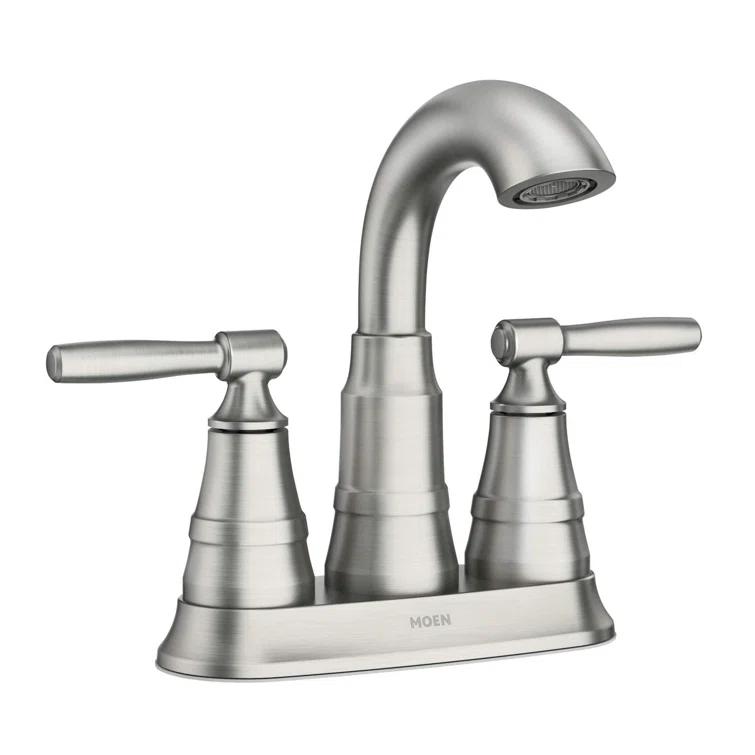Moen Halle 4 in. Centerset 2-Handle Bathroom Faucet in Spot Resist Brushed Nickel with Spring-Loaded Drain Assembly