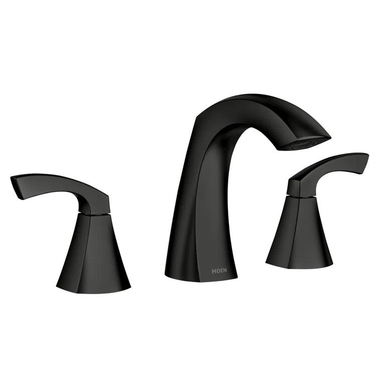 Moen Lindor Matte Black Widespread 2-Handle Bathroom Sink Faucet with Drain Assembly