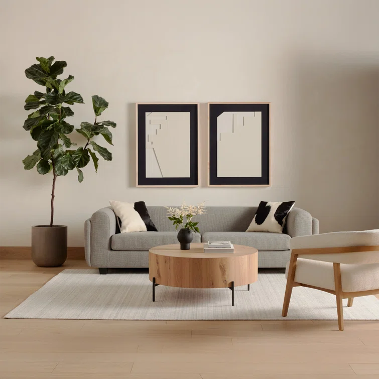 Light Oak and Gunmetal Round Coffee Table