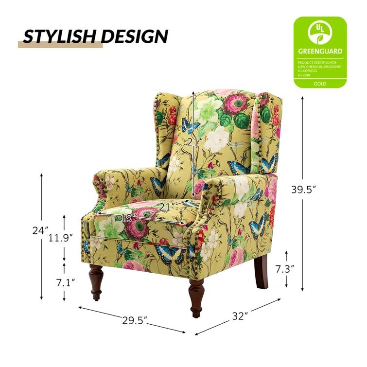 Anndi Floral Upholstered Wingback Chair (Set of 2)