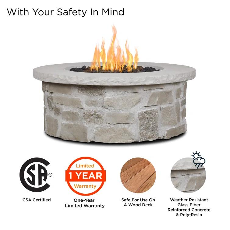 Real Flame Scottsdale 40" Round Stone Propane Fire Pit Table By Real Flame