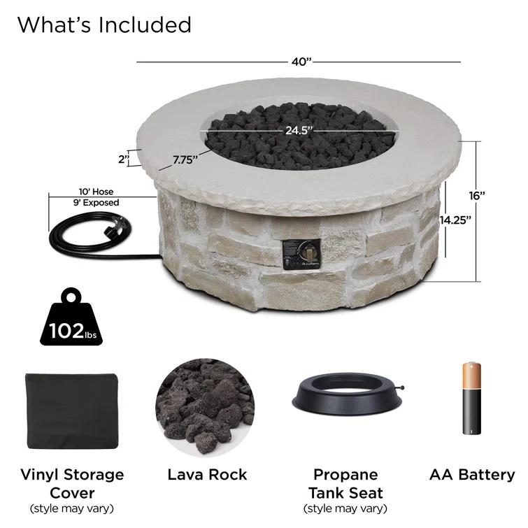 Real Flame Scottsdale 40" Round Stone Propane Fire Pit Table By Real Flame