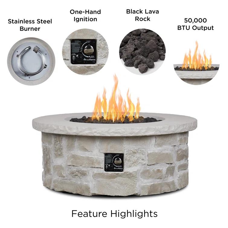 Real Flame Scottsdale 40" Round Stone Propane Fire Pit Table By Real Flame