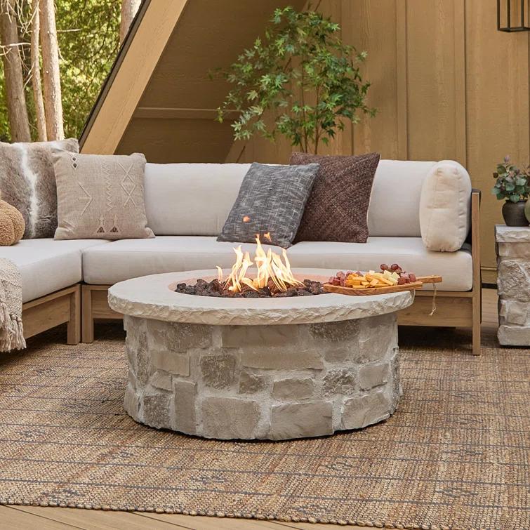 Real Flame Scottsdale 40" Round Stone Propane Fire Pit Table By Real Flame