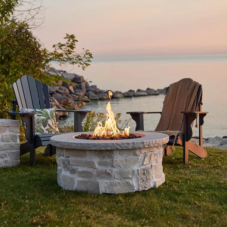Real Flame Scottsdale 40" Round Stone Propane Fire Pit Table By Real Flame