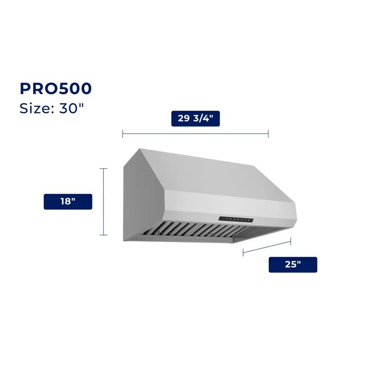 30" 540 CFM Versatile Under Cabinet or Wall Mounted Range Hood in Stainless Steel with Smart Feature