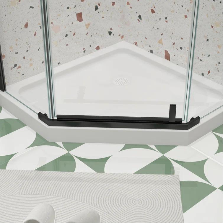 BARONAGE 34.75" W x 72" H Frameless Pivot Tub Door , 1/4" (6mm) Tempered Glass, Neo-Angle Pivot Shower Enclosure Water Repellent  Shower Door，Matte Black