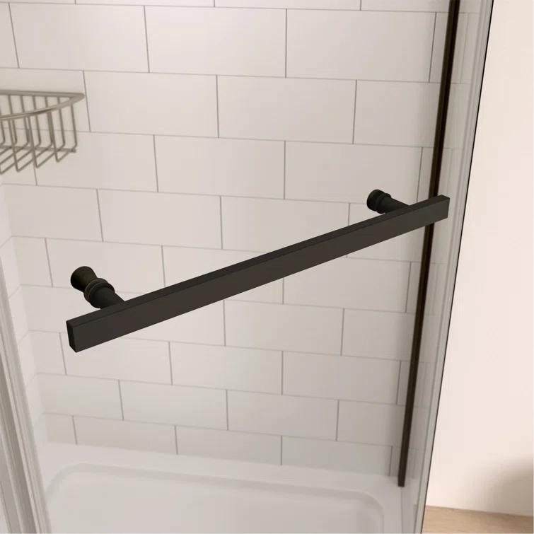 BARONAGE 34.75" W x 72" H Frameless Pivot Tub Door , 1/4" (6mm) Tempered Glass, Neo-Angle Pivot Shower Enclosure Water Repellent  Shower Door，Matte Black