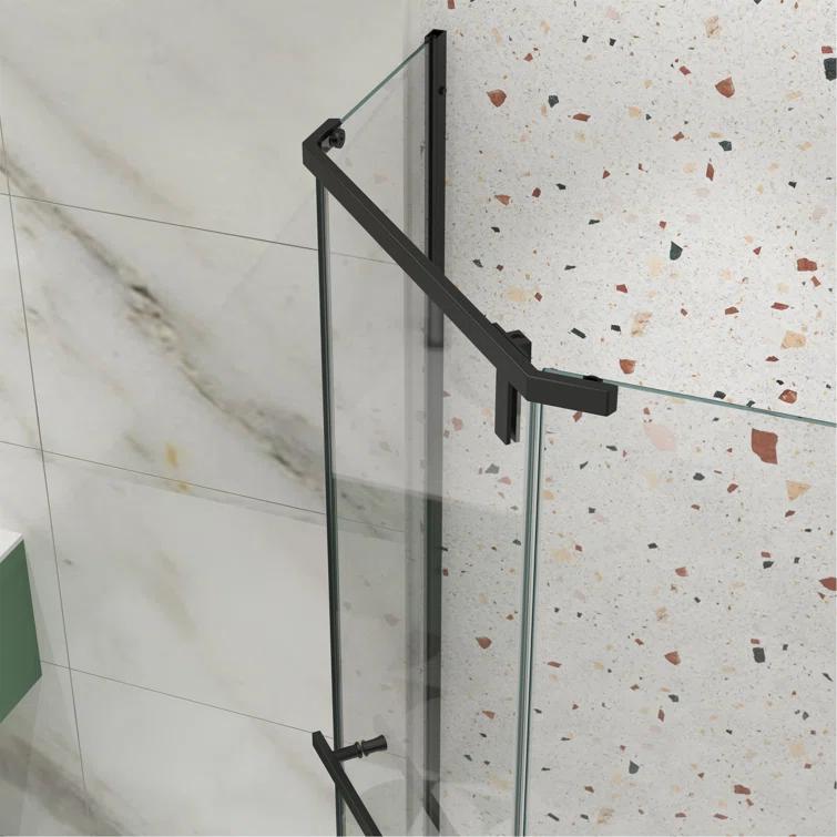 BARONAGE 34.75" W x 72" H Frameless Pivot Tub Door , 1/4" (6mm) Tempered Glass, Neo-Angle Pivot Shower Enclosure Water Repellent  Shower Door，Matte Black