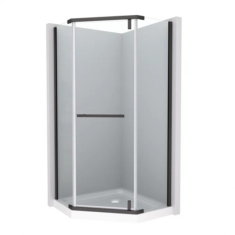 BARONAGE 34.75" W x 72" H Frameless Pivot Tub Door , 1/4" (6mm) Tempered Glass, Neo-Angle Pivot Shower Enclosure Water Repellent  Shower Door，Matte Black