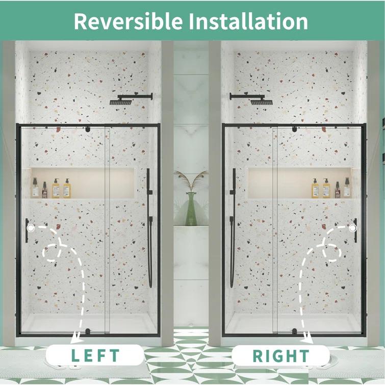 38-42" W x 71" H Flush Glass Shower Door Reversible Installation