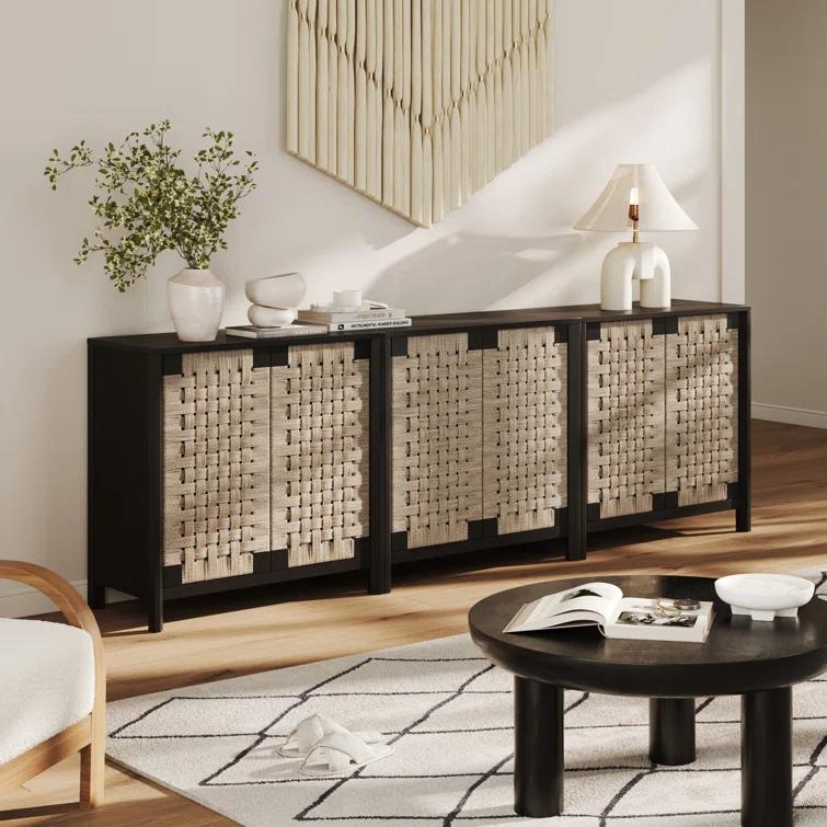 Nathan James Rustic Wood TV Stand Cabinet With Seagrass Door Panels