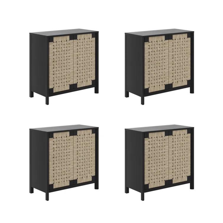 Nathan James Rustic Wood TV Stand Cabinet With Seagrass Door Panels