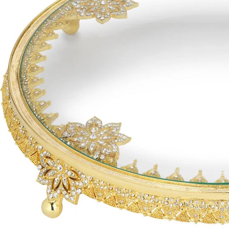 Gold and Glass Pedestal Cake Stand with European Crystals