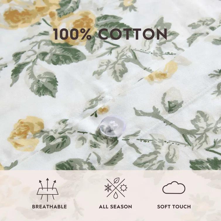 Laura Ashley Roses Cotton Reversible Gold Duvet Cover Set
