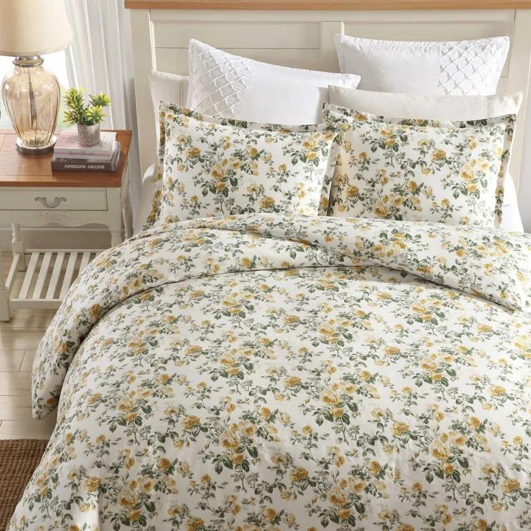 Laura Ashley Roses Cotton Reversible Gold Duvet Cover Set