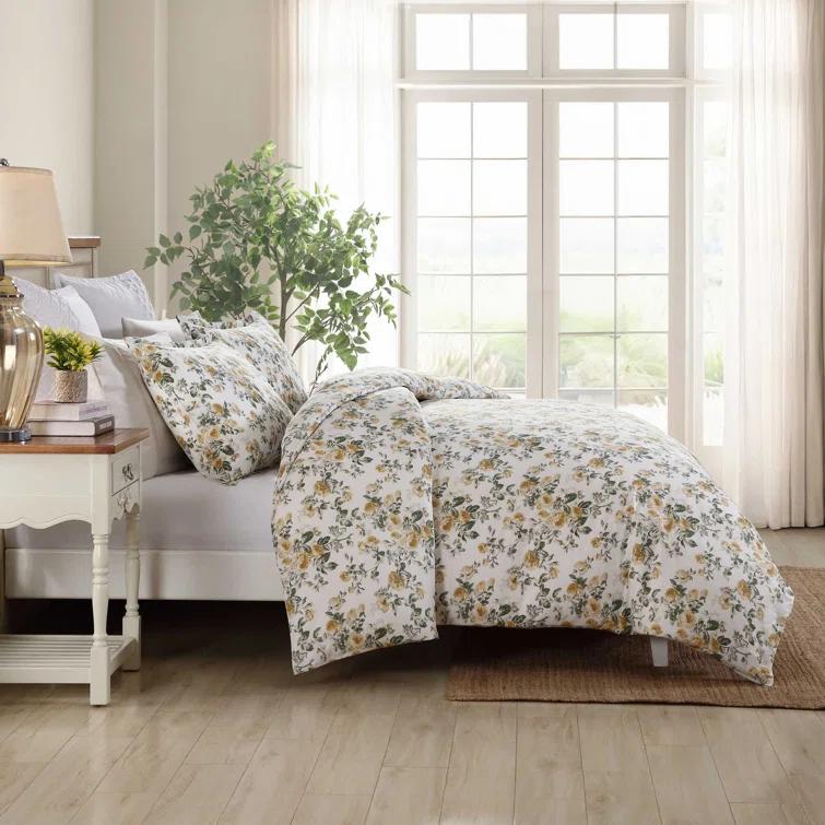 Laura Ashley Roses Cotton Reversible Gold Duvet Cover Set