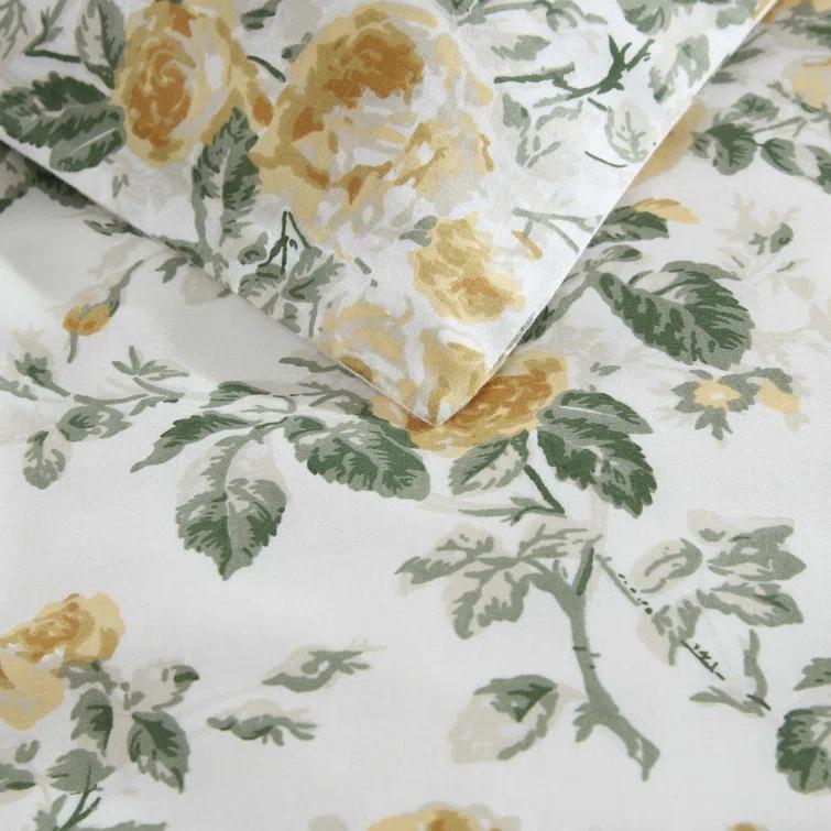Laura Ashley Roses Cotton Reversible Gold Duvet Cover Set