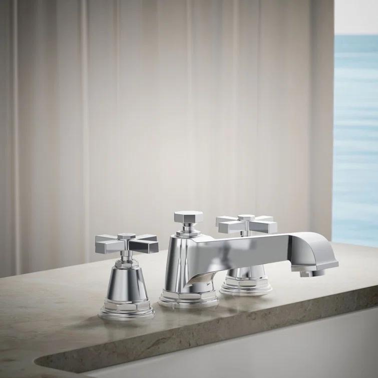 Pinstripe® Pure Deck-Mount Bath Faucet Trim for High-Flow Valve with Cross Handles, Valve Not Included