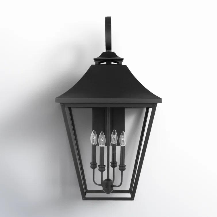 Galena Extra Large Black Outdoor Wall Lantern with Clear Seeded Glass