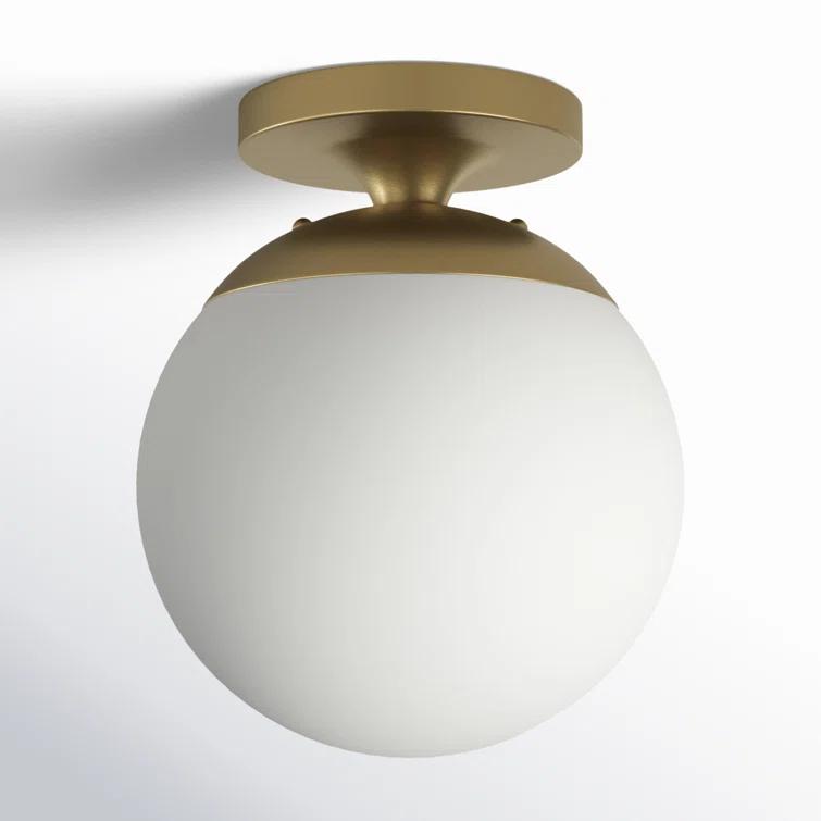 Satin Brass Globe Semi-Flush Mount Light with White Glass