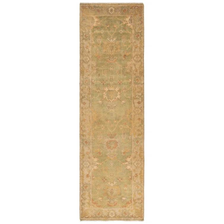 Oushak OSH115 Hand Knotted Runner Rug - Green/Beige - 3'x10' - Safavieh.