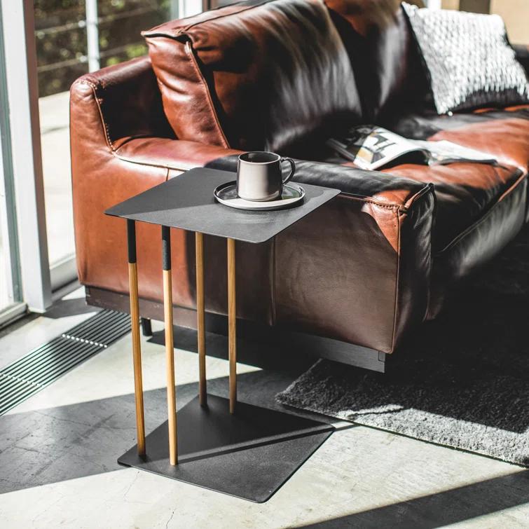 Plain Yamazaki Home Steel + Wood Sofa C Table End Table Coffee Tray, Bedside Or Living Room