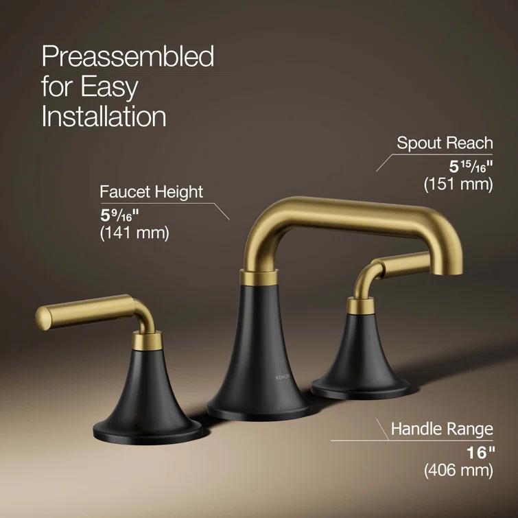 Tone Widespread Bathroom Sink Faucet, Three-Hole Bathroom Faucet with Clicker Drain, 1.2 GPM