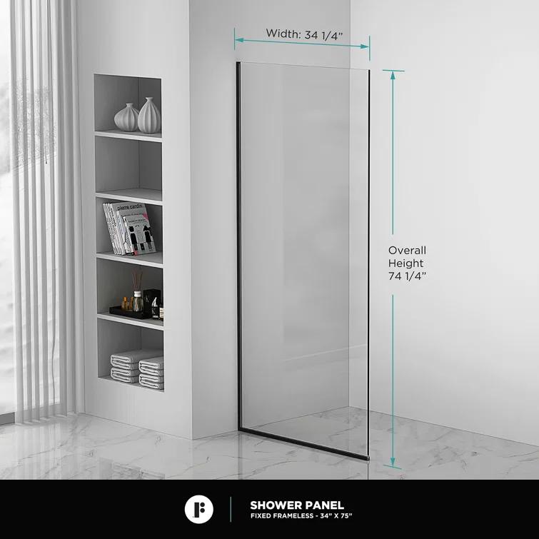 34'' W x 74.25'' H Semi-Frameless Fixed Glass Panel
