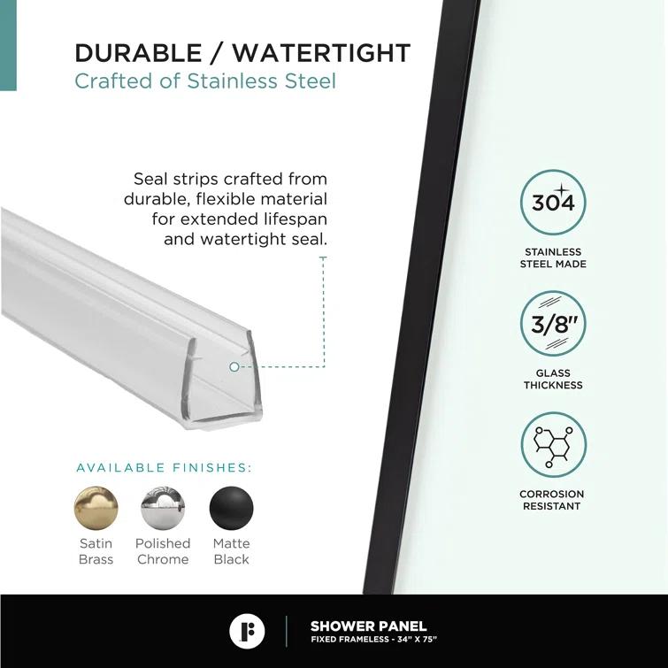 34'' W x 74.25'' H Semi-Frameless Fixed Glass Panel