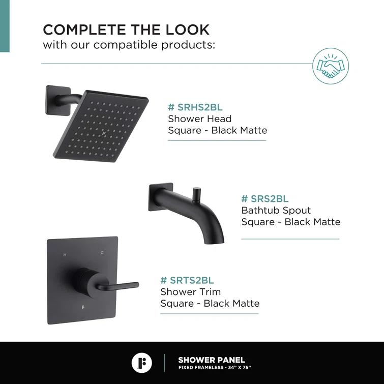 34'' W x 74.25'' H Semi-Frameless Fixed Glass Panel