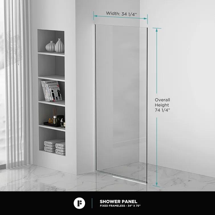 34'' W x 74.25'' H Semi-Frameless Fixed Glass Panel