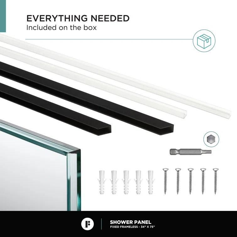 34'' W x 74.25'' H Semi-Frameless Fixed Glass Panel