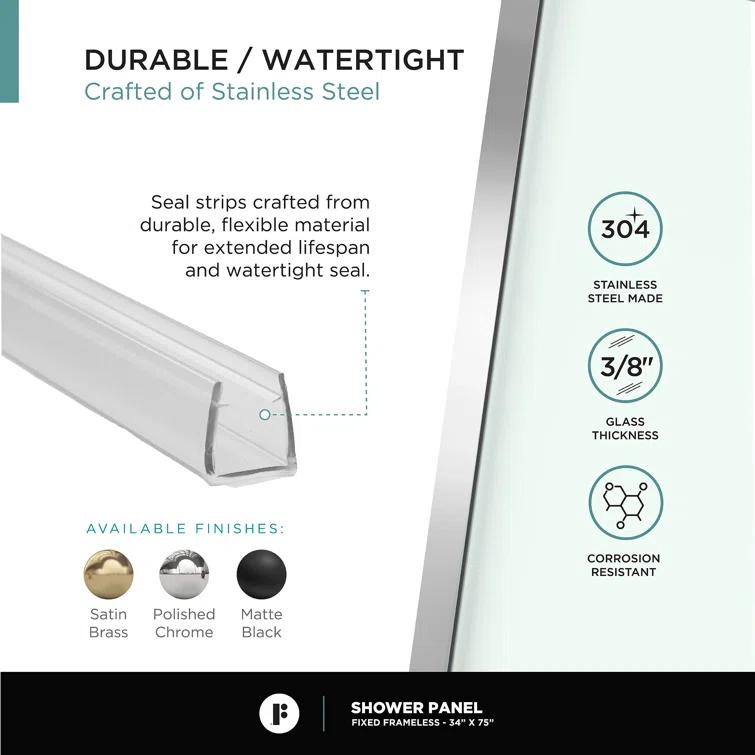 34'' W x 74.25'' H Semi-Frameless Fixed Glass Panel