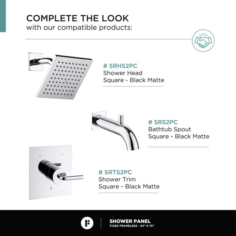 34'' W x 74.25'' H Semi-Frameless Fixed Glass Panel