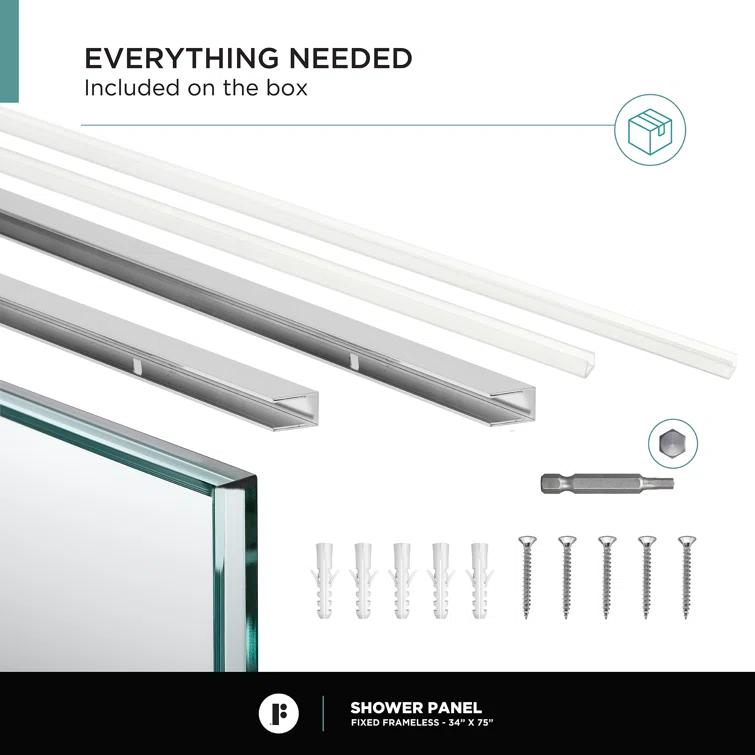 34'' W x 74.25'' H Semi-Frameless Fixed Glass Panel