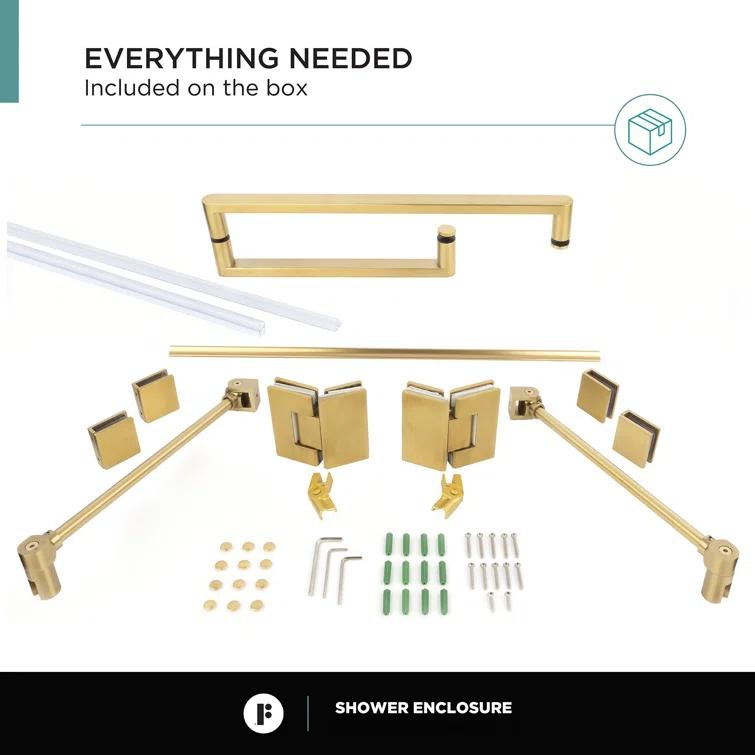 Frameless Shower Enclosure Hinged Tempered Glass - 34" W x 34" D x 74" H