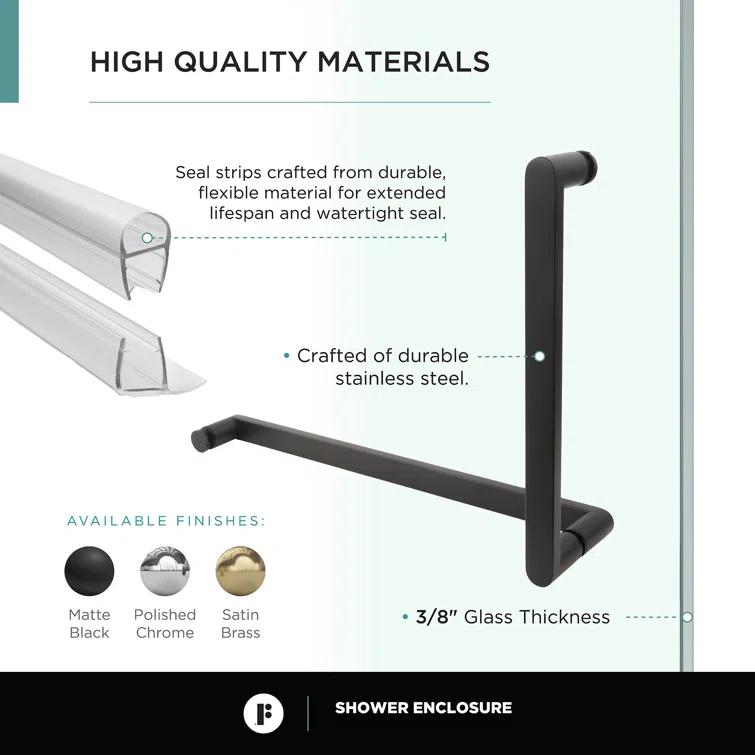 Fine Fixtures Frameless Shower Enclosure Hinged Tempered Glass - 34" W x 34" D x 74" H SDK36BL