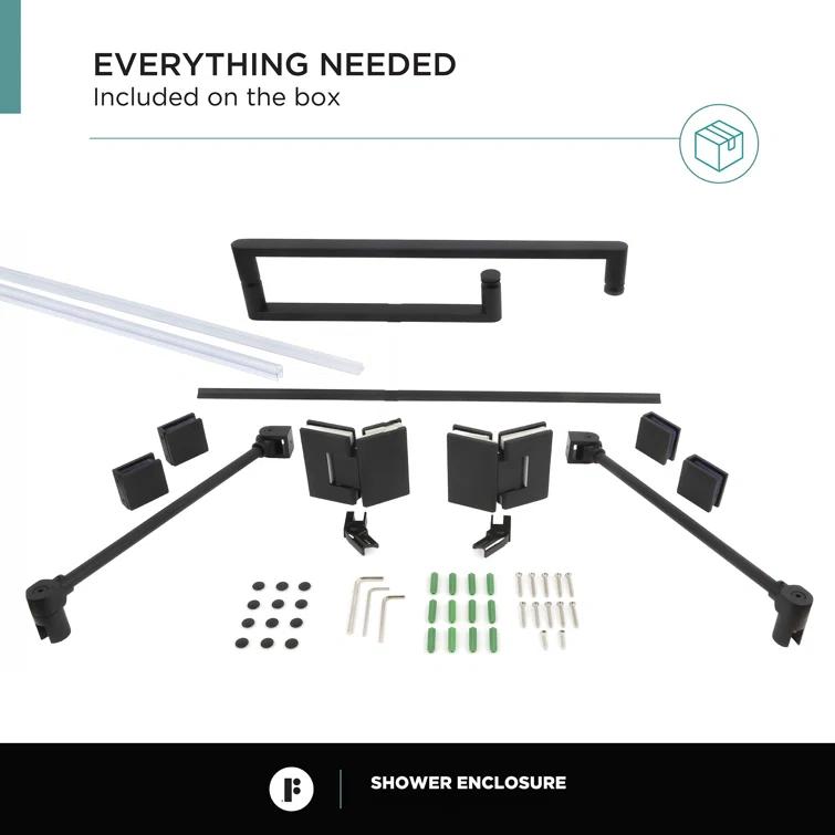 Fine Fixtures Frameless Shower Enclosure Hinged Tempered Glass - 34" W x 34" D x 74" H SDK36BL