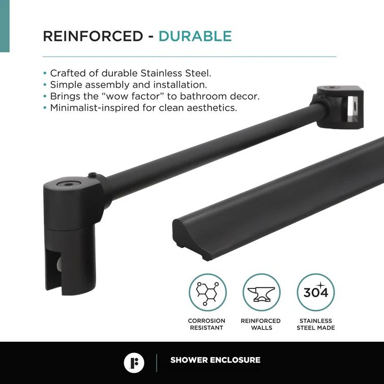 Fine Fixtures Frameless Shower Enclosure Hinged Tempered Glass - 34" W x 34" D x 74" H SDK36BL