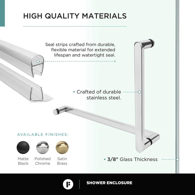 Frameless Shower Enclosure Hinged Tempered Glass - 40" W x 40" D x 74" H