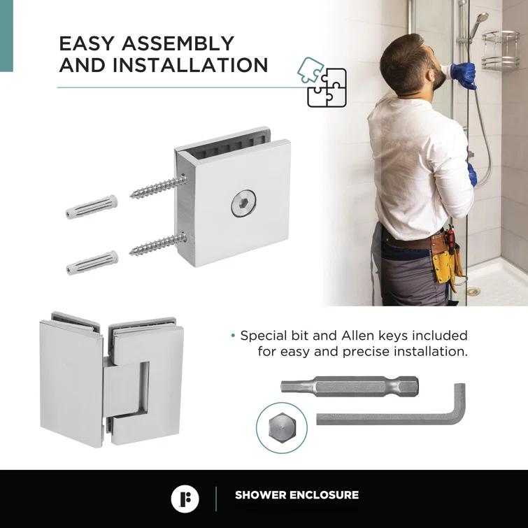 Frameless Shower Enclosure Hinged Tempered Glass - 40" W x 40" D x 74" H