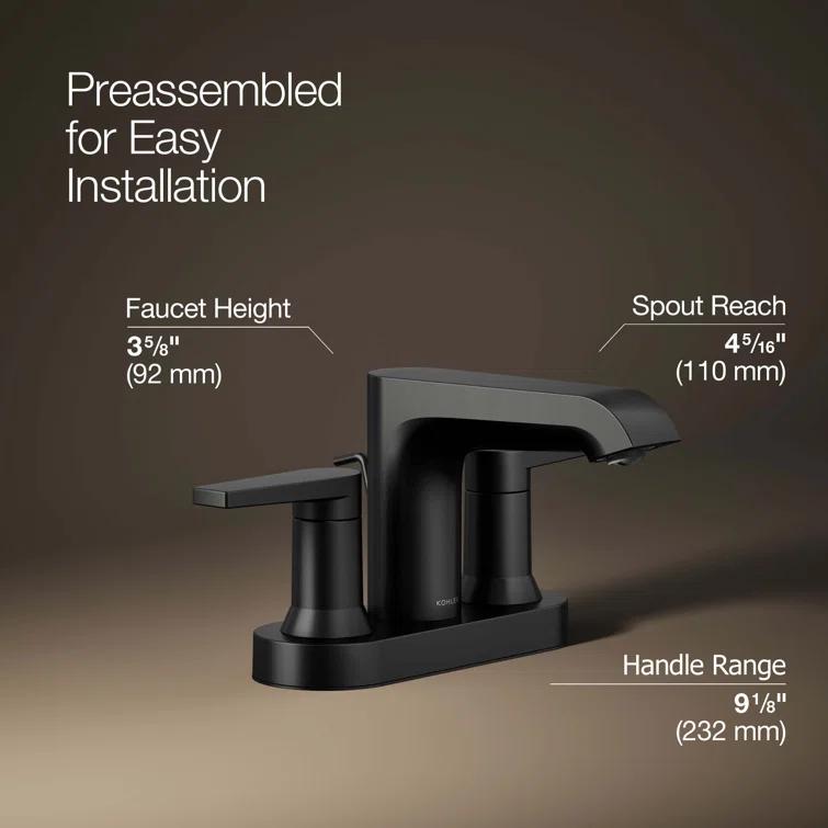 Kohler Hint Centerset 4 inch Bathroom Faucet with Pop-Up Drain Assembly, 2-Handle Bathroom Sink Faucet, 1.2 gpm