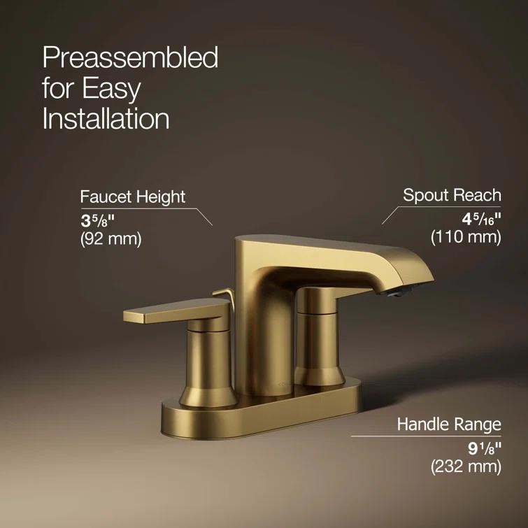 Kohler Hint Centerset 4 inch Bathroom Faucet with Pop-Up Drain Assembly, 2-Handle Bathroom Sink Faucet, 1.2 gpm