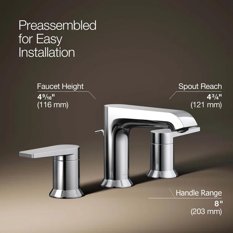 Kohler Hint Widespread Bathroom Faucet with Pop-Up Drain Assembly, 3 Hole 2-Handle Bathroom Sink Faucet, 1.2 gpm